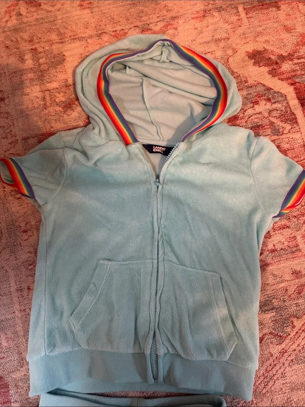 Lands' End Terry Shorts with Rainbow Trim and Matching Hooded Top